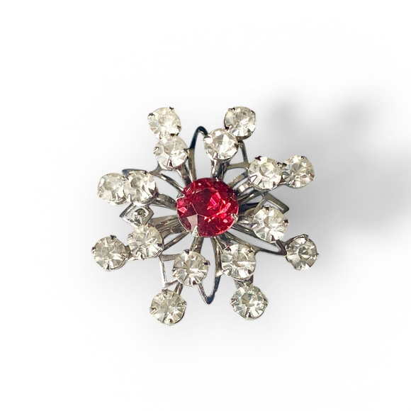 Cute Vintage Rhinestone Scatter Pin Brooch Red and Clear White Austrian Stones. - Picture 2 of 6